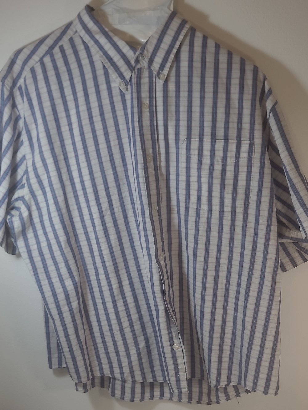 Basic Editions Blue and White Vertical Stripe Button-Down Short Sleeve Shirt 3X